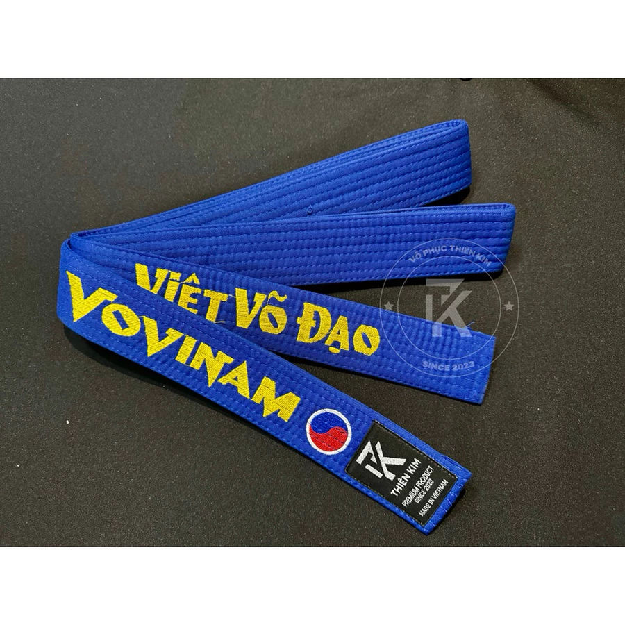Đai xanh vovinam thêu 4 mặt loại dày hàng cao cấp